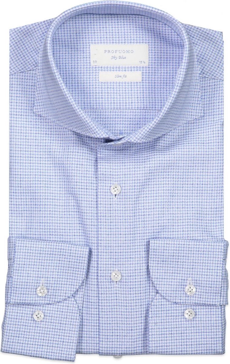 Profuomo   Overhemd Blauw Getailleerd - Maat UK18-EU45 - Heren - Never out of stock Collectie - Katoen