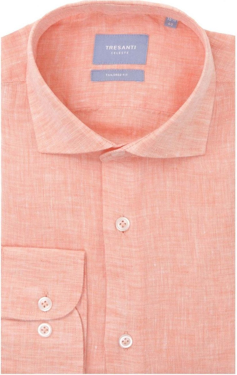 Tresanti Heren Overhemd Zalmroze Linnen Widespread Tailored Fit - 41
