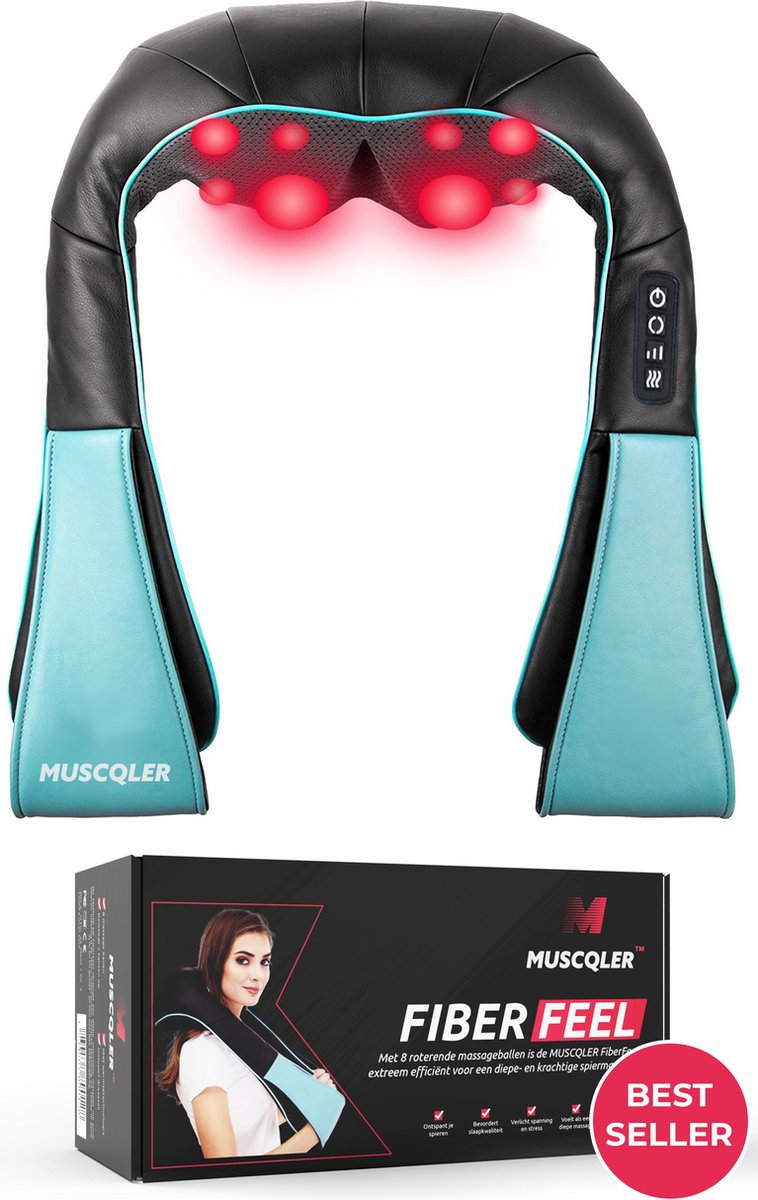 MUSCQLER FiberFeel Massage Kussen - Shiatsu Massagekussen - Nekmassage Apparaat - Geschikt voor hele Lichaam - 8 Roterende Massageballen / Variabele Standen