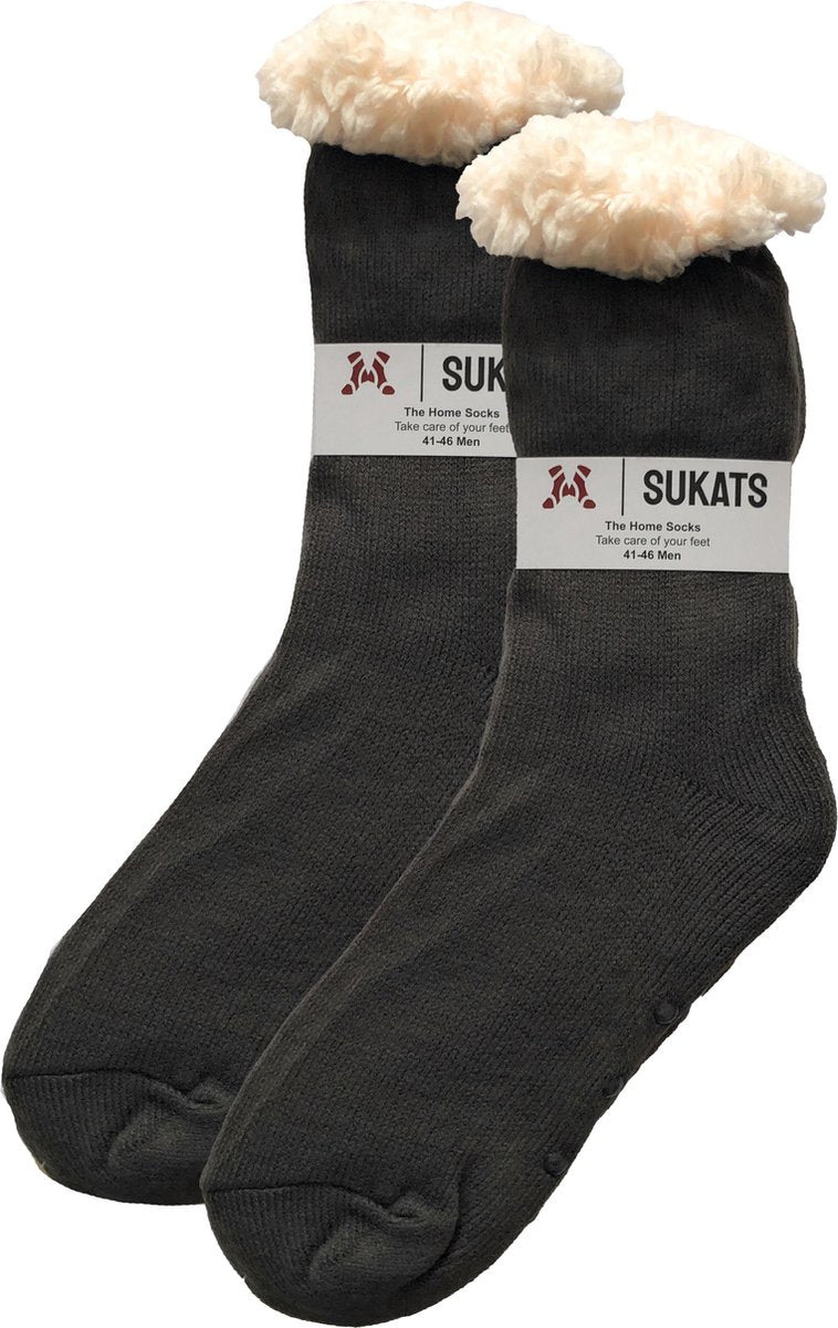 Sukats - Homesocks - Huissokken - Dames en Heren - Maat 41-46 - Donkergrijs - Anti-Slip - Fluffy - Meerdere Maten en Varianten