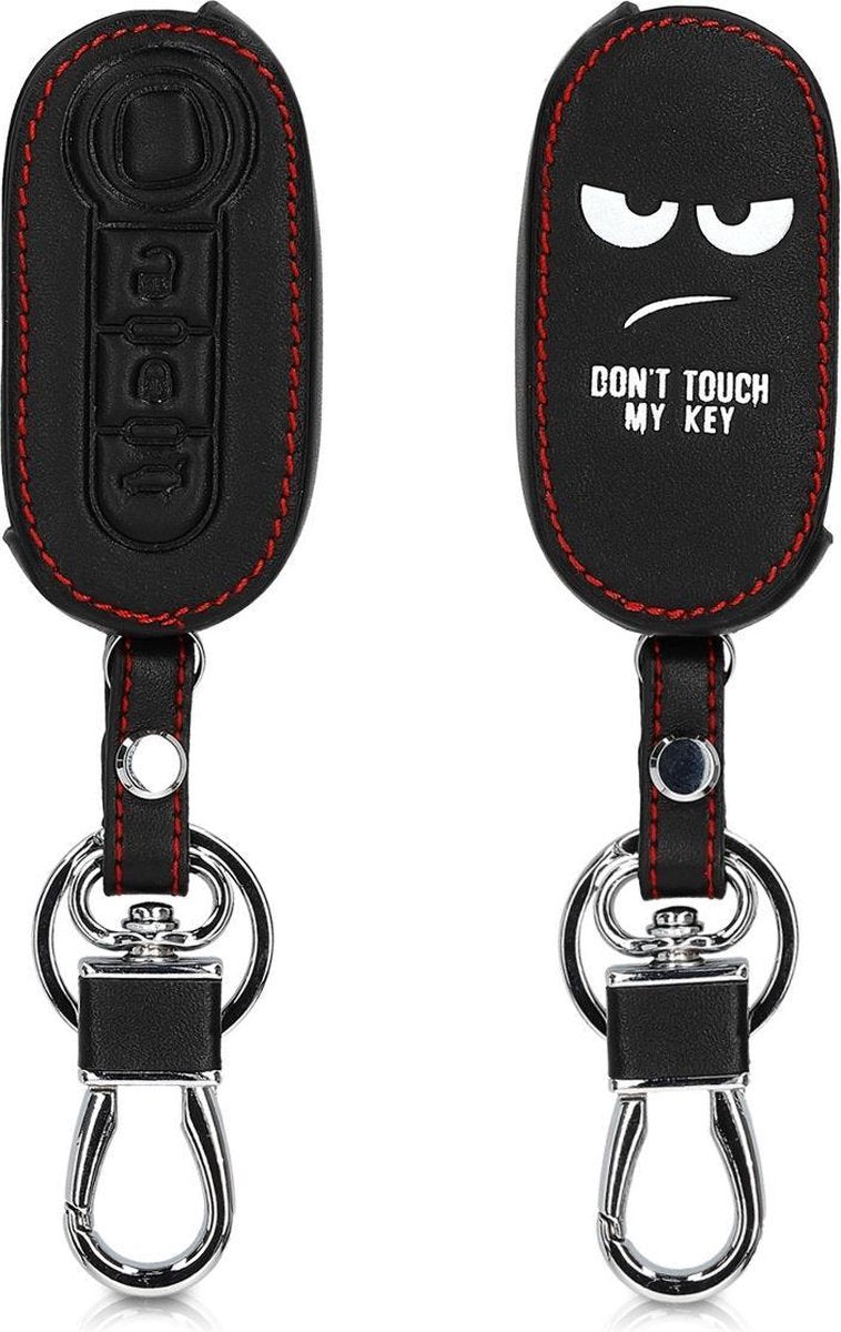 kwmobile autosleutelhoes voor Fiat Lancia 3-knops inklapbare autosleutel - Hoesje van imitatieleer in wit / zwart - Don't Touch My Key design