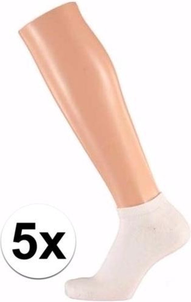 5 paar witte dames sneakersokken/enkelsokken maat 36-41 - one size - katoenen sokken