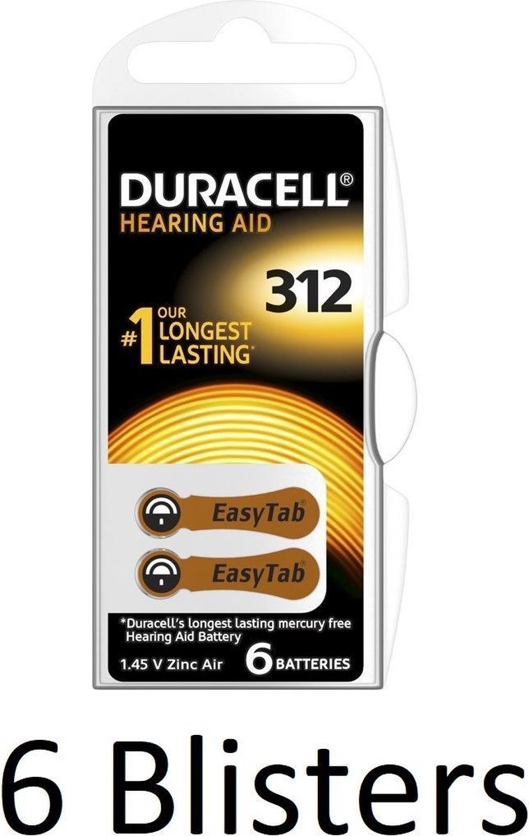 36 Stuks (6 Blisters a 6 st) Duracell Duralock Hearing Aid 312 Bruin