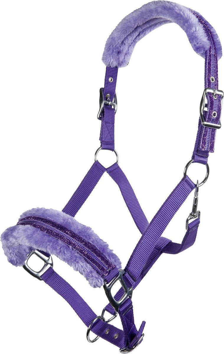 HKM Nylonhalster -Glitter- polarfleece voering paars Full