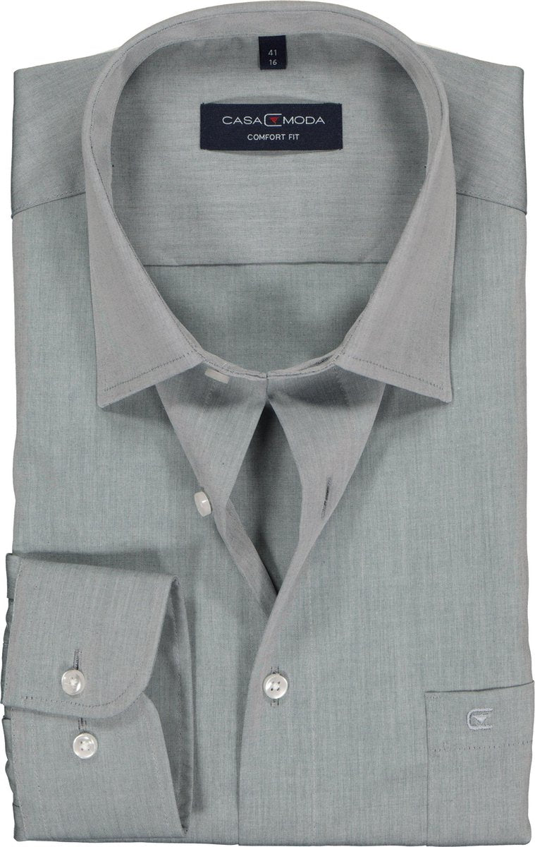 Casa Moda Overhemd Zilver Grijs Effen Poplin Kent ML7 Comfort Fit - 45