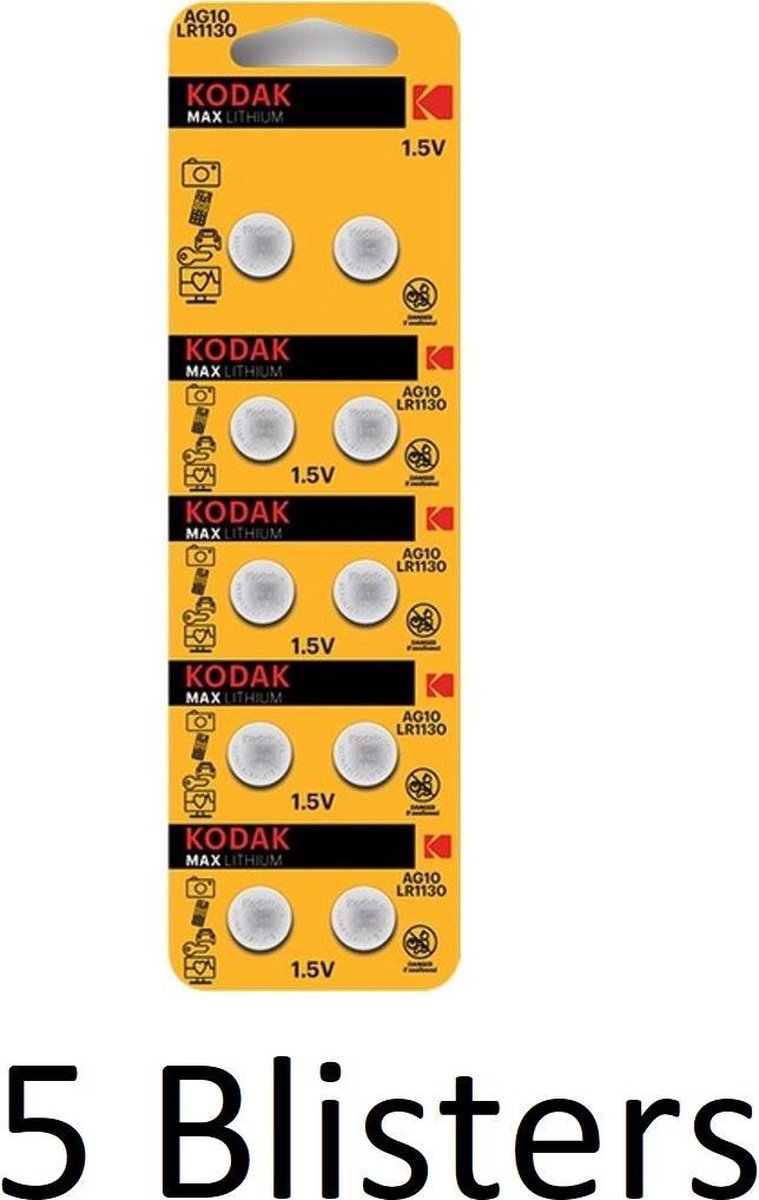50 Stuks (5 Blisters a 10 st) Kodak Max Lithium G10 knoopcel batterij