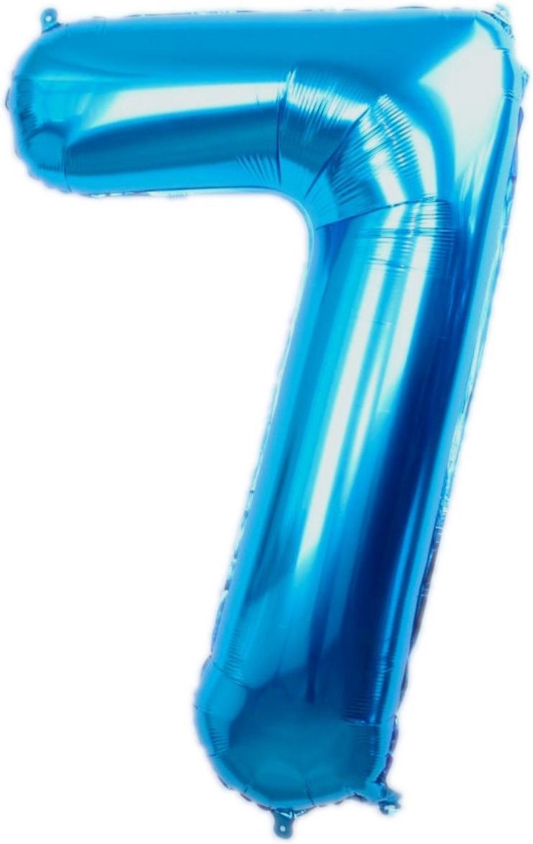 Folie Ballon Cijfer 7 Jaar Blauw 36Cm Verjaardag Folieballon Met Rietje