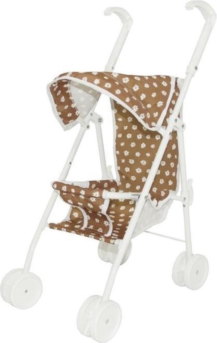 vanPauline Speelgoed Poppenbuggy Poppenwagen Caramel Daisy - Karamel Madeliefjes Bloemenprint - Vanaf 3 jaar Karamel