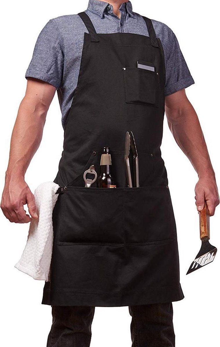 BBQ Schort - Professioneel - Schort - Zwart - Keukenschort - Kwaliteit - Garantie - 68 cm x 86 cm