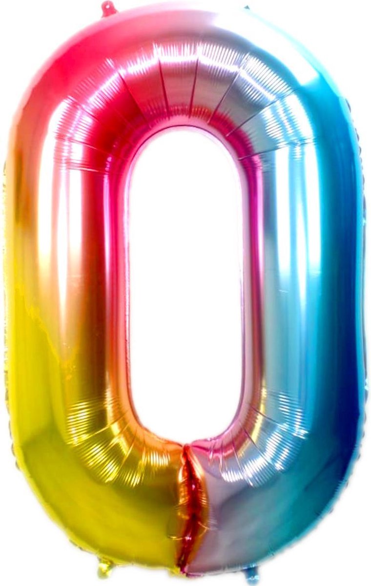 Folie Ballon Cijfer 0 Jaar Regenboog 86Cm Verjaardag Folieballon Met Rietje