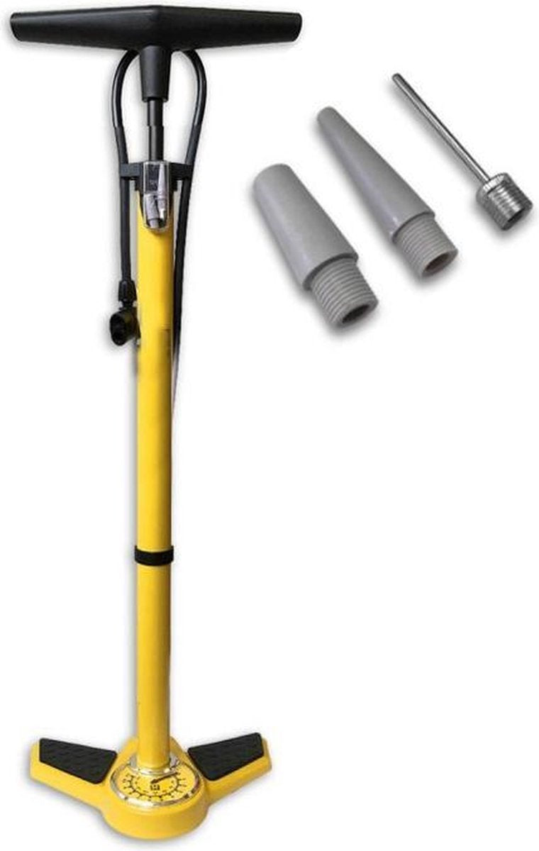 Fietspomp met drukmeter 11 Bar Inclusief Adapters Voor Verschillende Ventielen Bike Pump FietsPomp - Staande fietspomp - Geel