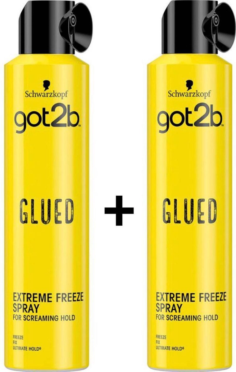 2 stuks Schwarzkopf got2b Glued Extreme Freeze Haarspray Bikkelhard 300ml/ook voor pruiken