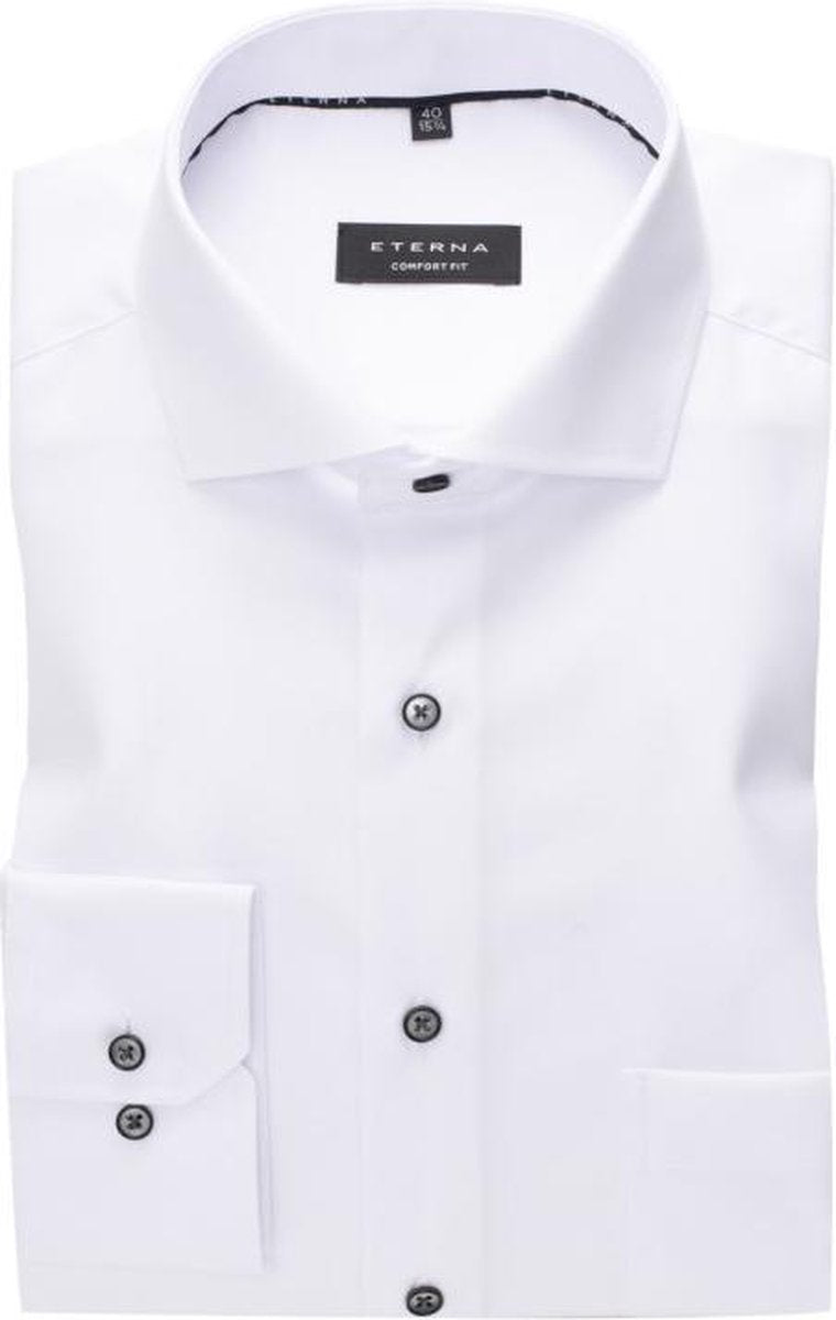 ETERNA comfort fit overhemd - niet doorschijnend twill heren overhemd - wit (zwart contrast) - Strijkvrij - Boordmaat: 47