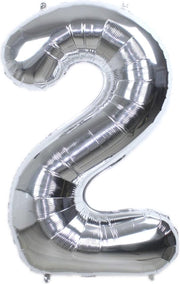 Folie Ballon Cijfer 2 Jaar Zilver 86Cm Verjaardag Folieballon Met Rietje