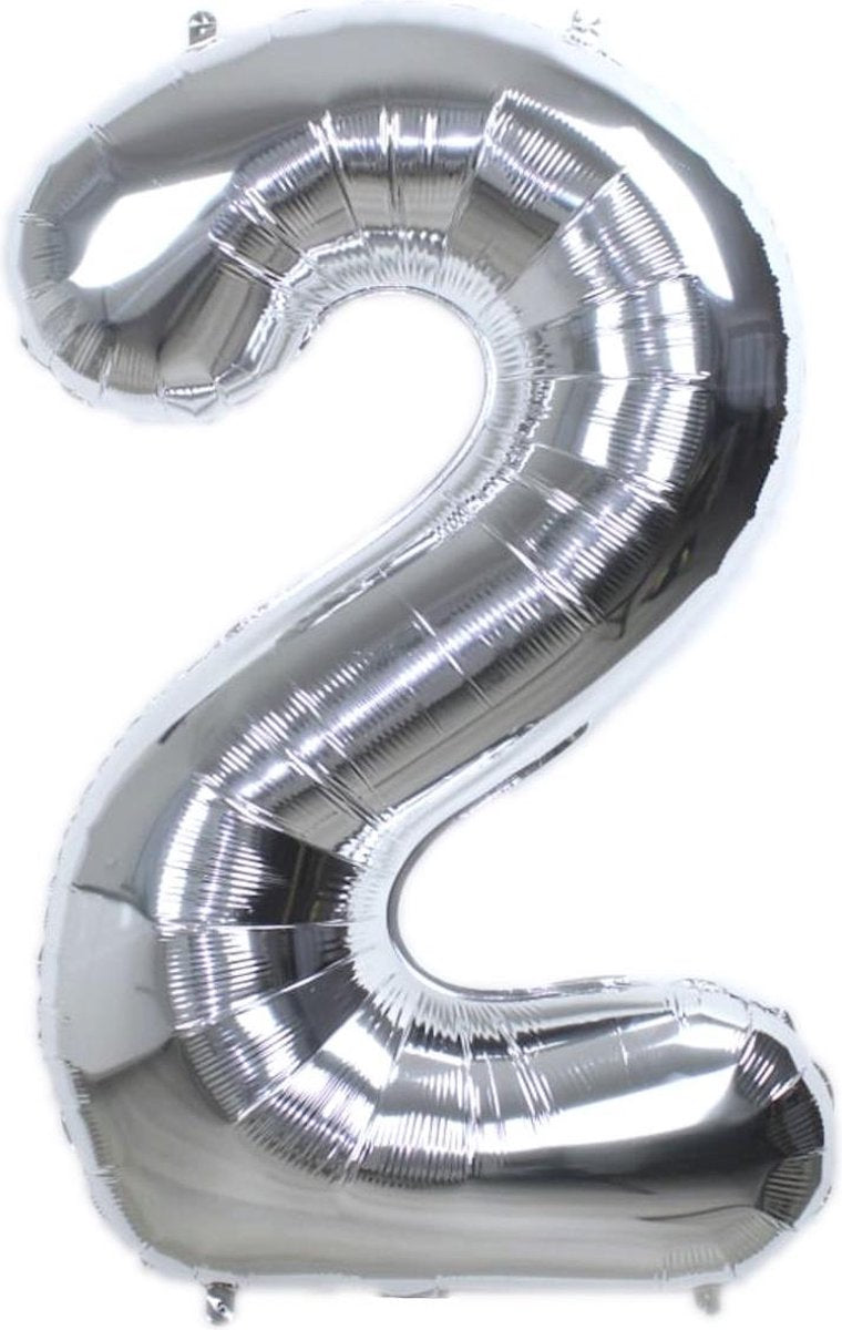 Folie Ballon Cijfer 2 Jaar Zilver 86Cm Verjaardag Folieballon Met Rietje