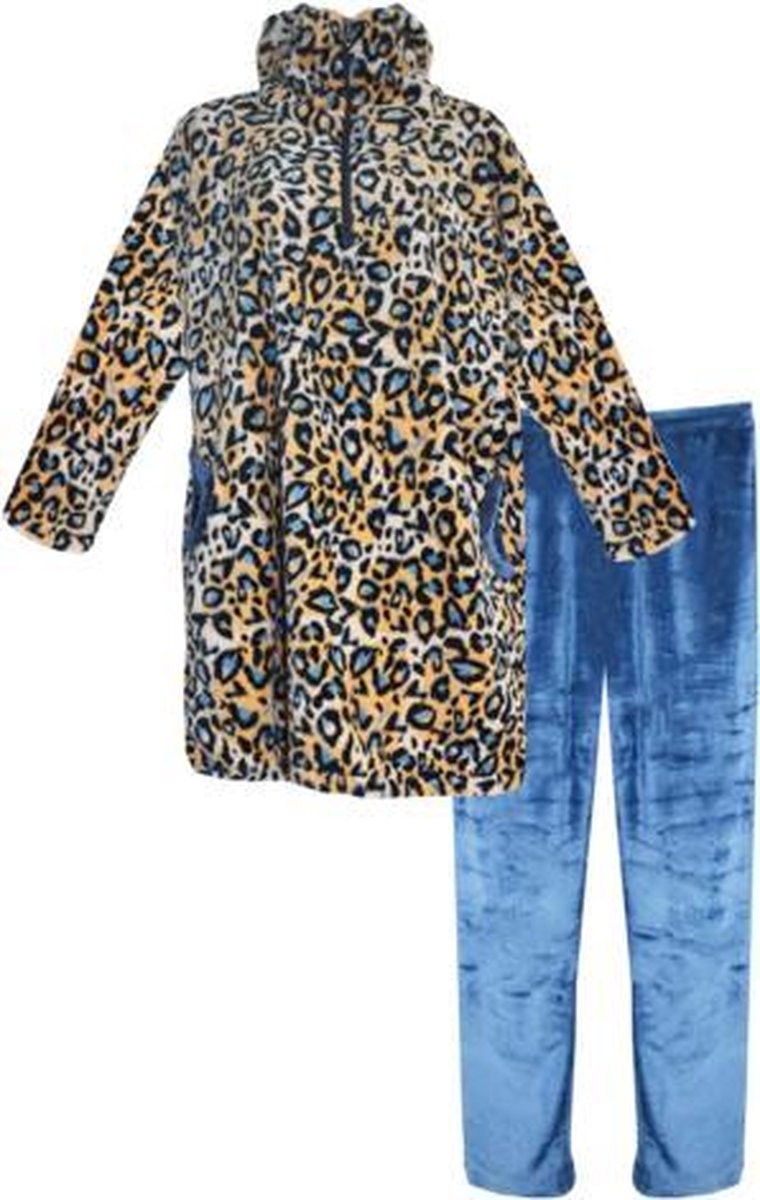 Huispak panterprint Capuchon zakken en korte rits Fine women Blauw XXXL