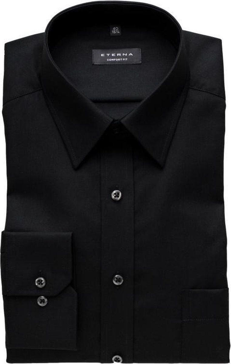 ETERNA comfort fit overhemd - poplin heren overhemd - zwart - Strijkvrij - Boordmaat: 48
