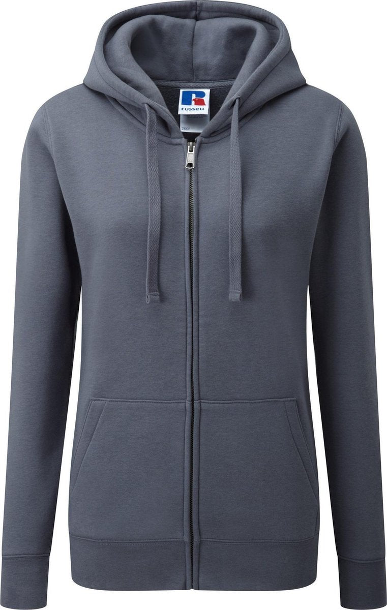 Russell Dames Premium Authentieke Hoodie met rits (3-laagse stof) (Konvooi Grijs)