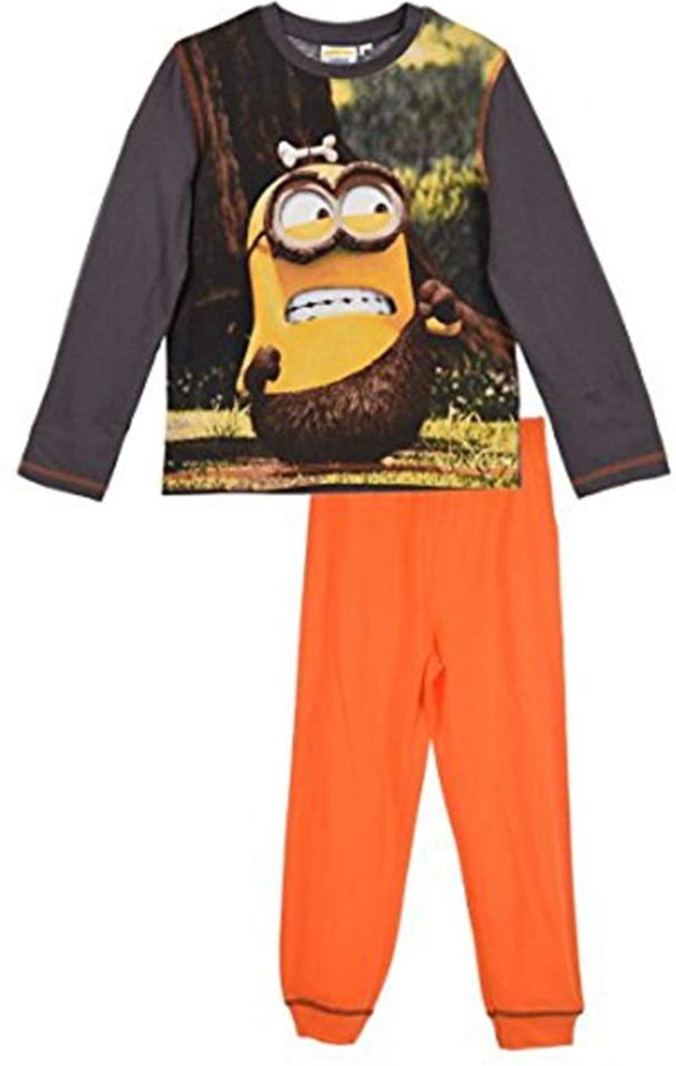 Minions - 2-delige Pyjama-set - Model "Bob the Neander-Minion" - Bruin / Oranje - 128 cm - 8 jaar