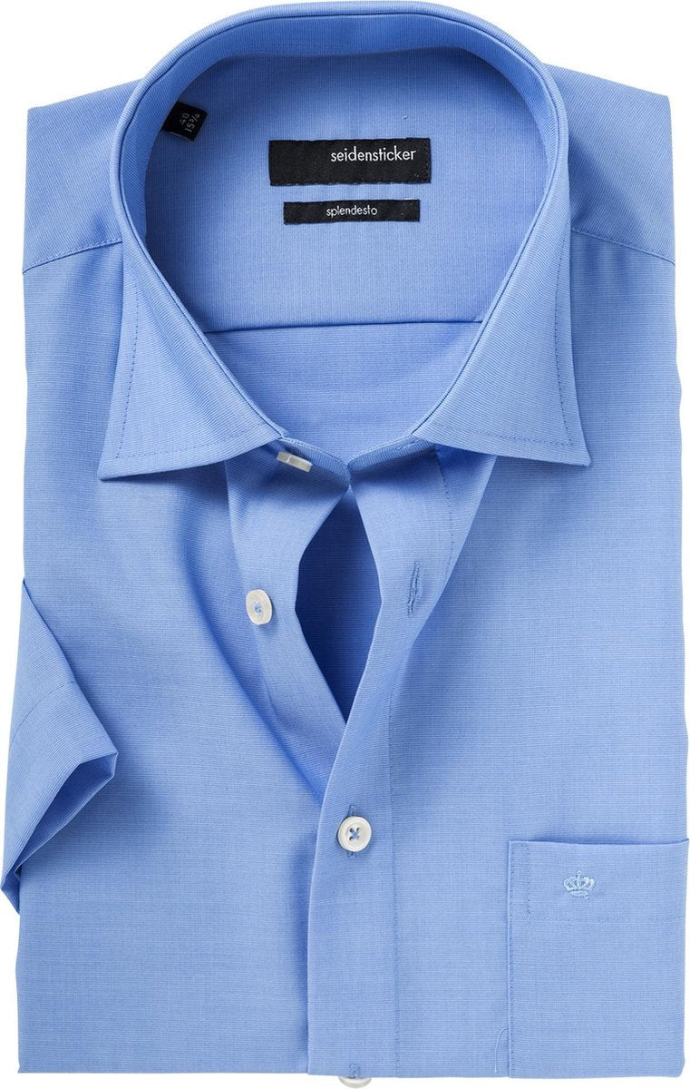 Seidensticker Regular Fit overhemd korte mouw - blauw (fil a fil) - Strijkvrij - Boordmaat: 48
