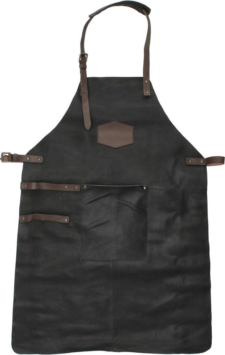 Vannons - BBQ schort -Echt Leren Barbecue Schort Mannen - Keukenschort Leer - Zwart
