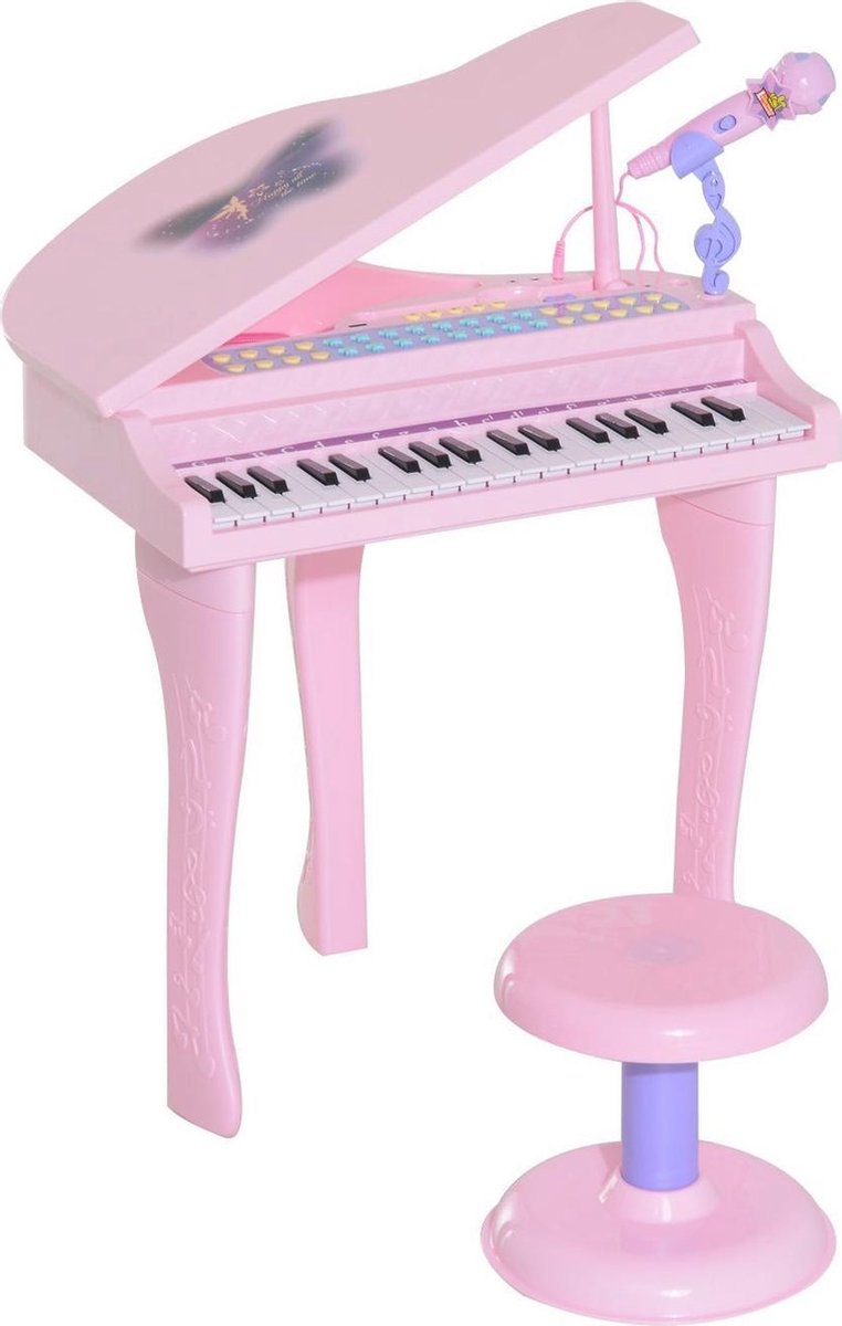 HOMCOM Pianomuziek voor kinderen MP3 USB incl. Ontlasting 37 roze toetsen