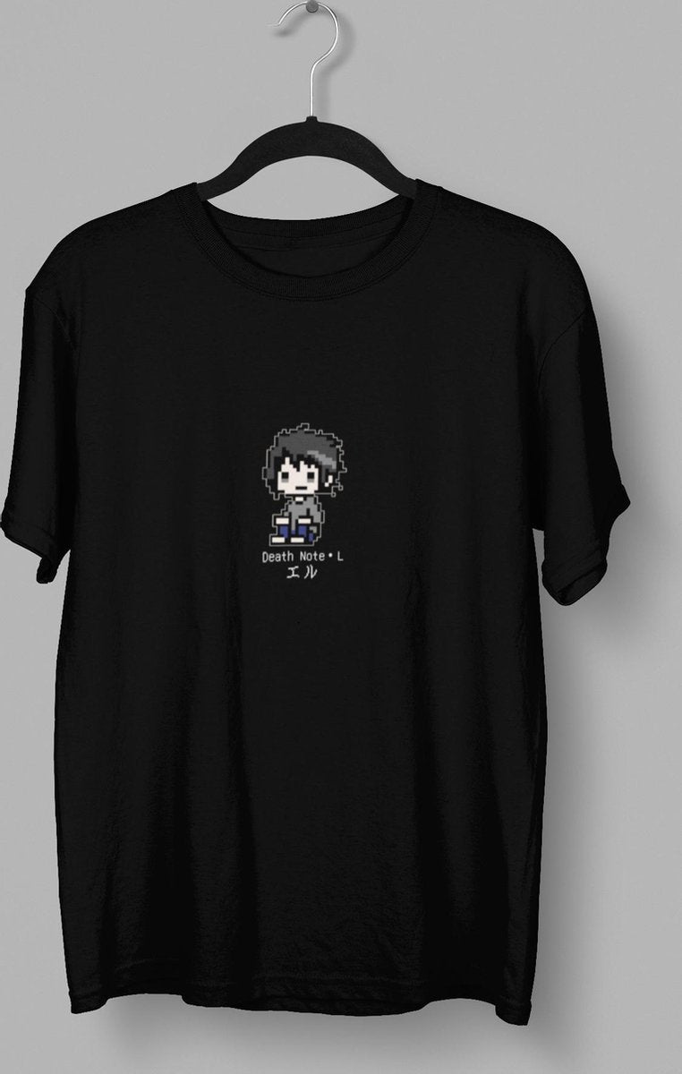 Death Note L Pixel Art | Kawaii Anime Manga Merchandise | Unisex Zwart Maat XL