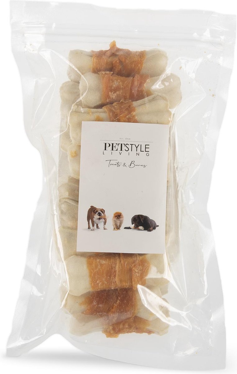 Petstyleliving - Wit geperst bot met kip 10cm - 20 stuks - Hondensnack