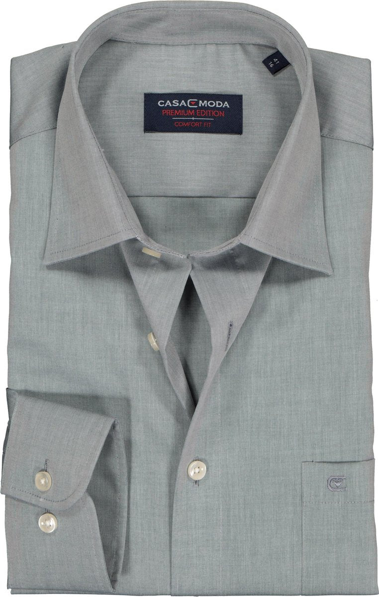 Casa Moda Overhemd Zilver Grijs Effen Poplin Kent ML7 Comfort Fit - 40