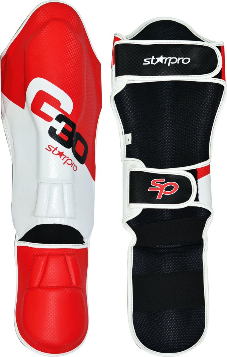 Scheen/wreefbeschermers Starpro Grappling | rood-wit - Product Kleur: Zwart / Rood / Wit / Product Maat: L