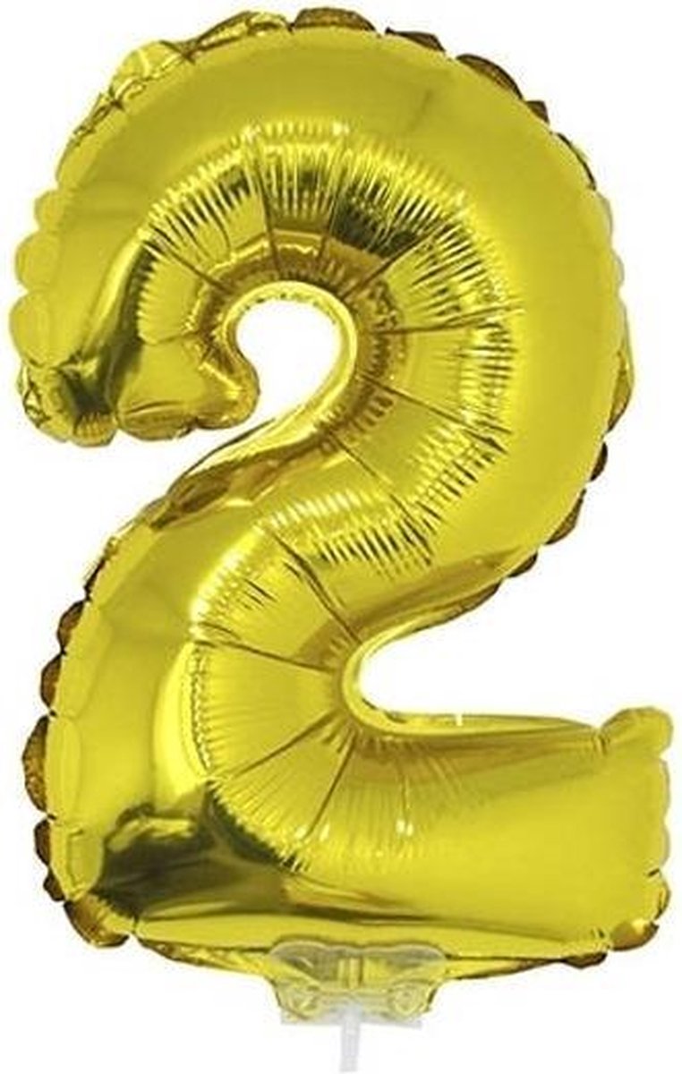 Folie Ballon - Cijfer 2 Goud Met Rietje |Verjaardag/Birthday | Party | Jubileum |