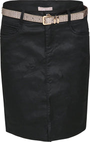 Cassis - Gecoate rok met goudkleurige riem - Zwart