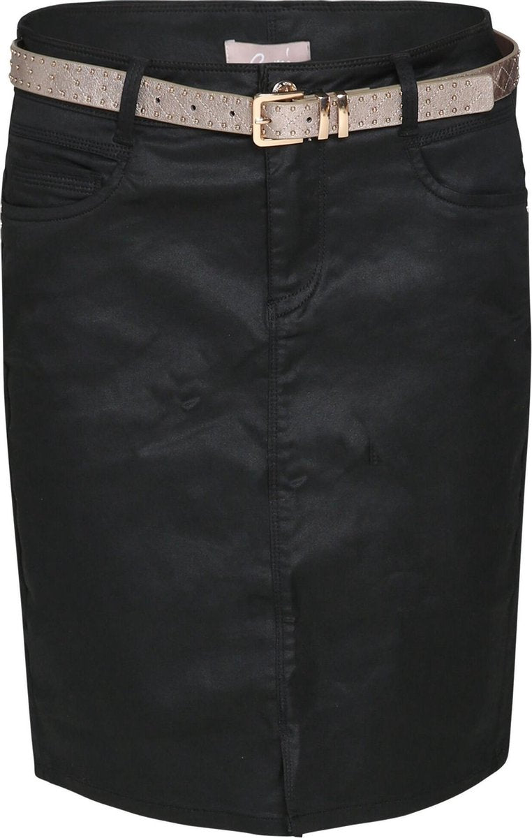 Cassis - Gecoate rok met goudkleurige riem - Zwart
