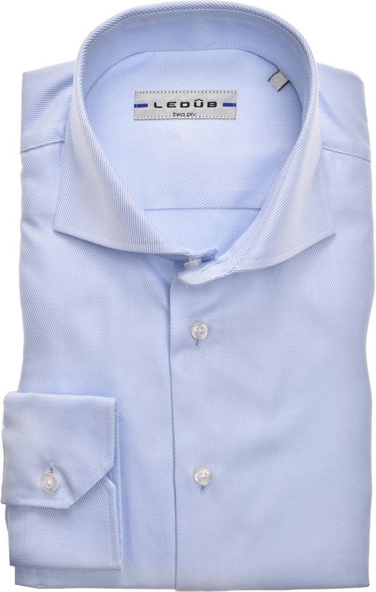 Ledub Modern Fit overhemd - lichtblauw twill - Strijkvriendelijk - Boordmaat: 48