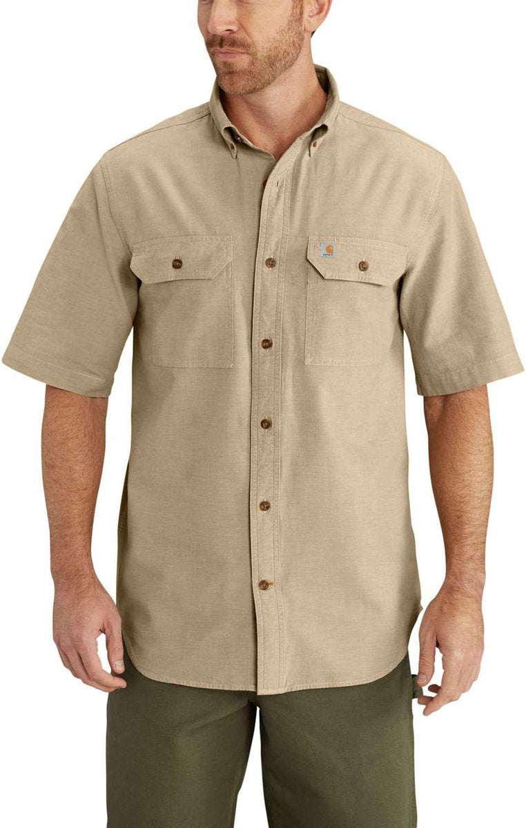 Carhartt - Short Sleeve - FORT SOLID SHIRT - DARK TAN CHAMBRAY - mannen