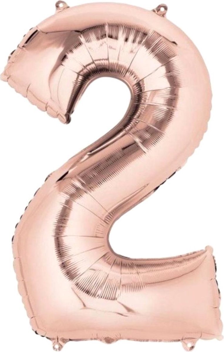 Ballon Cijfer 2 Jaar Roségoud 36Cm Verjaardag Feestversiering Met Rietje