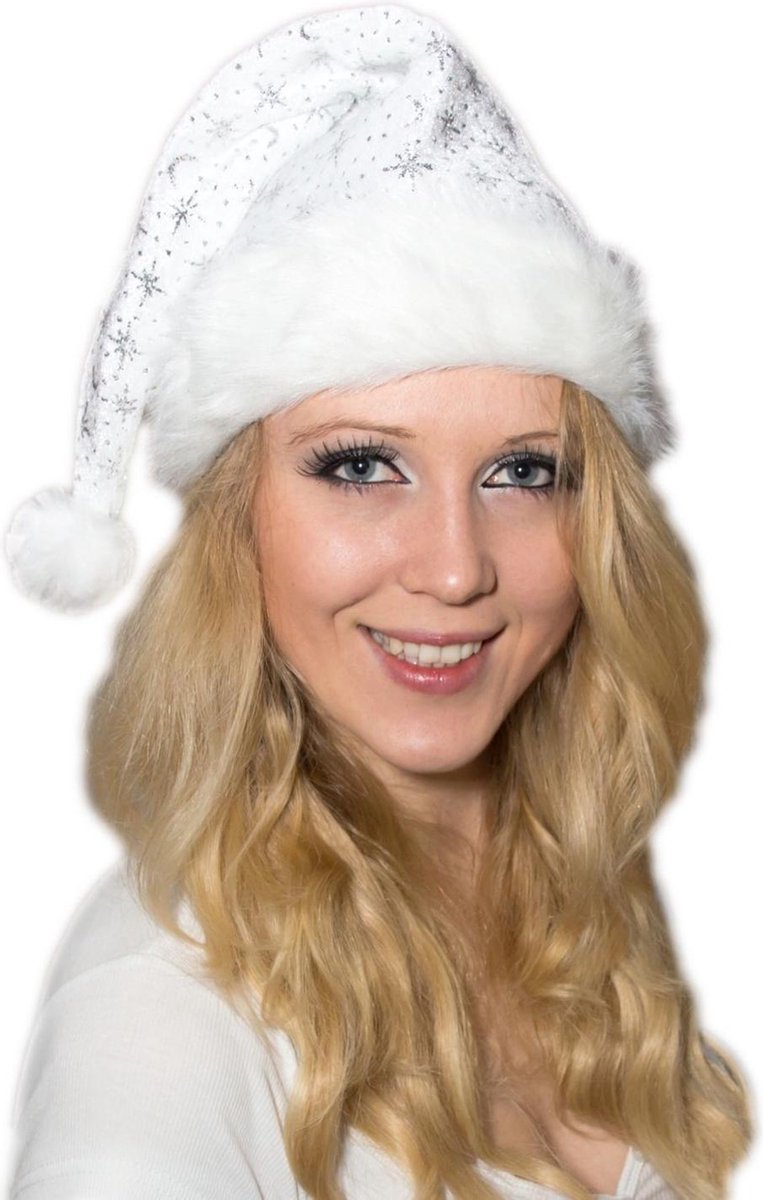 Witte kerstmuts met dikke vachtrand