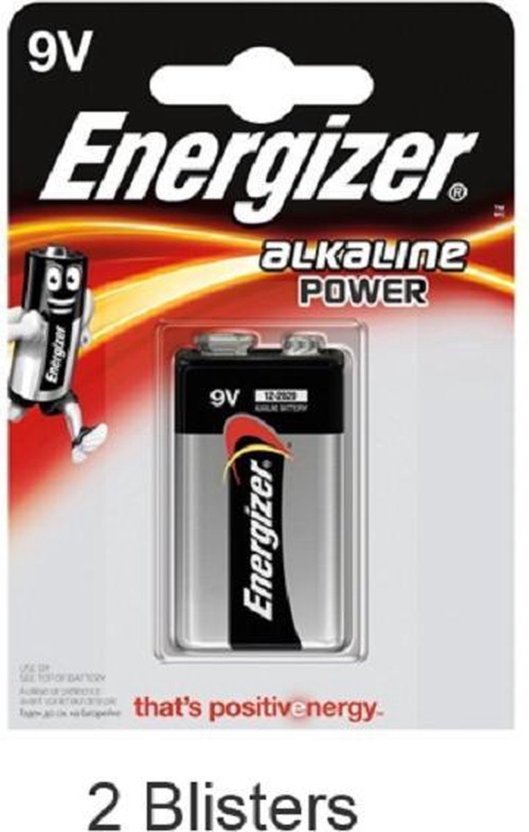 2 stuks (2 blisters a 1 stuk) Energizer Alkaline Power 9V Blok batterij