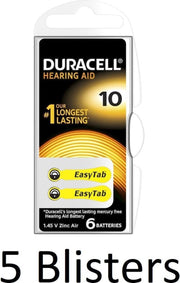 30 Stuks (5 Blisters a 6 st) Duracell Duralock Hearing Aid 10 geel