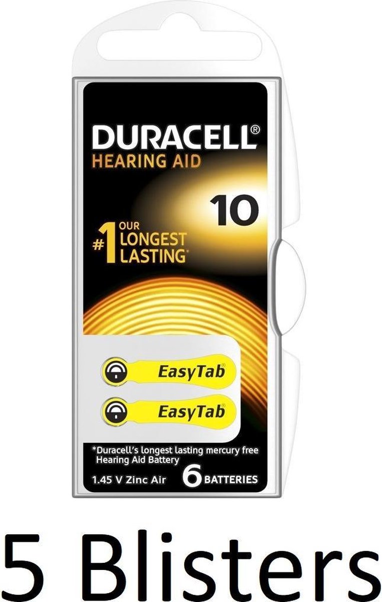30 Stuks (5 Blisters a 6 st) Duracell Duralock Hearing Aid 10 geel
