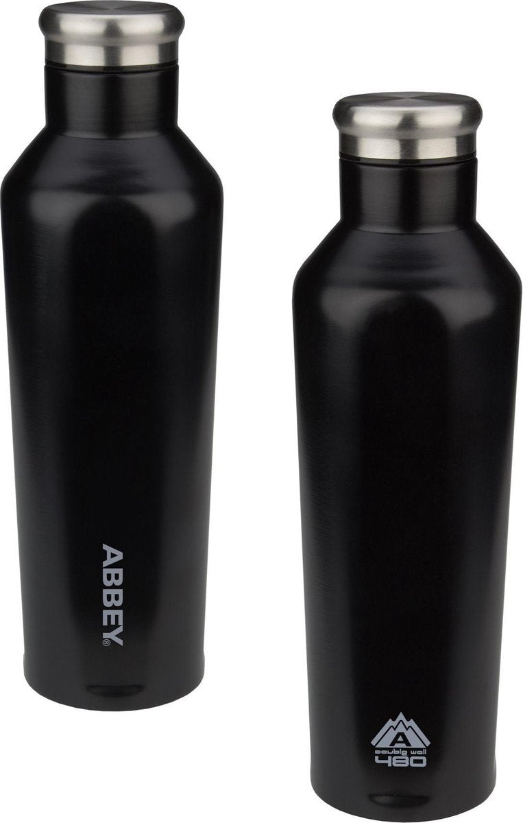 Abbey Drinkfles Dubbelwandig - Godafoss - 0.48 L - Zwart/Zilver - 0