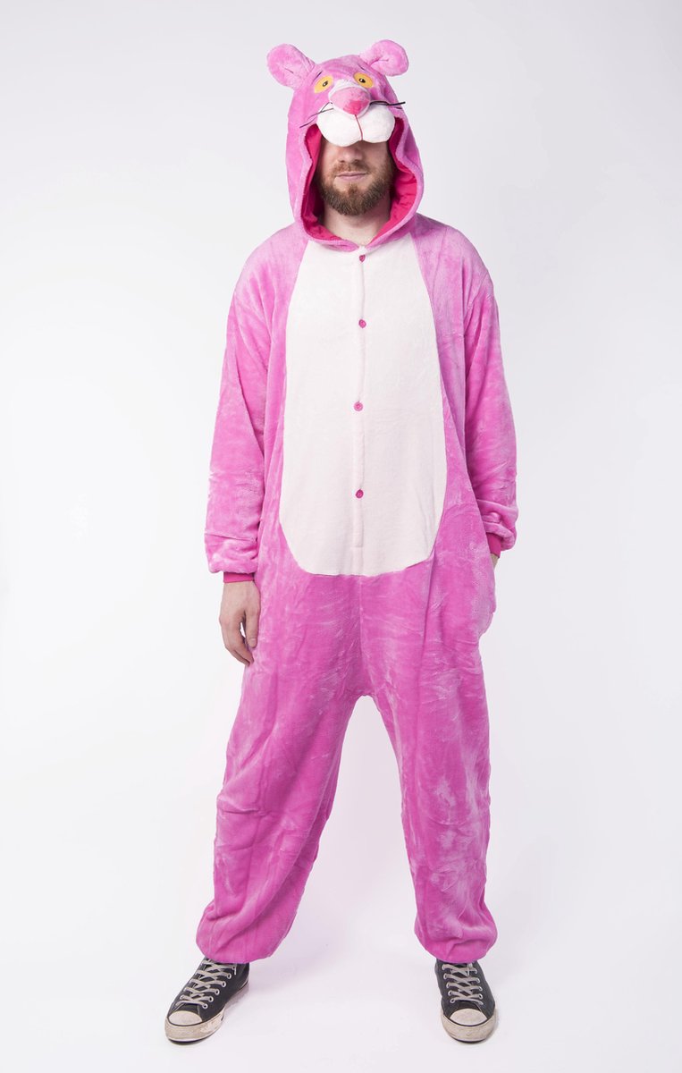 KIMU Onesie Pink Panther kinder pak roze - maat 146-152 - panter jumpsuit pyjama