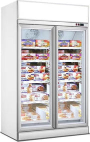Professionele Vrieskast | 1000 L | 2 Glasdeuren | wit | lichtbak | Combisteel | 7455.2420 | Horeca