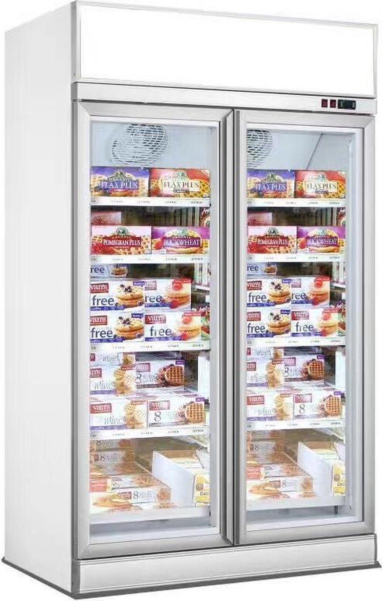 Professionele Vrieskast | 1000 L | 2 Glasdeuren | wit | lichtbak | Combisteel | 7455.2420 | Horeca