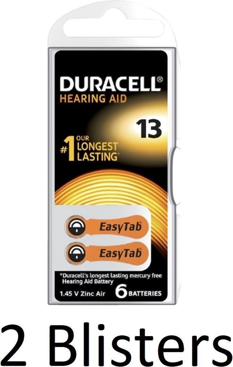 12 Stuks (2 Blisters a 6 st) duracell Batterij da13 hearing aid