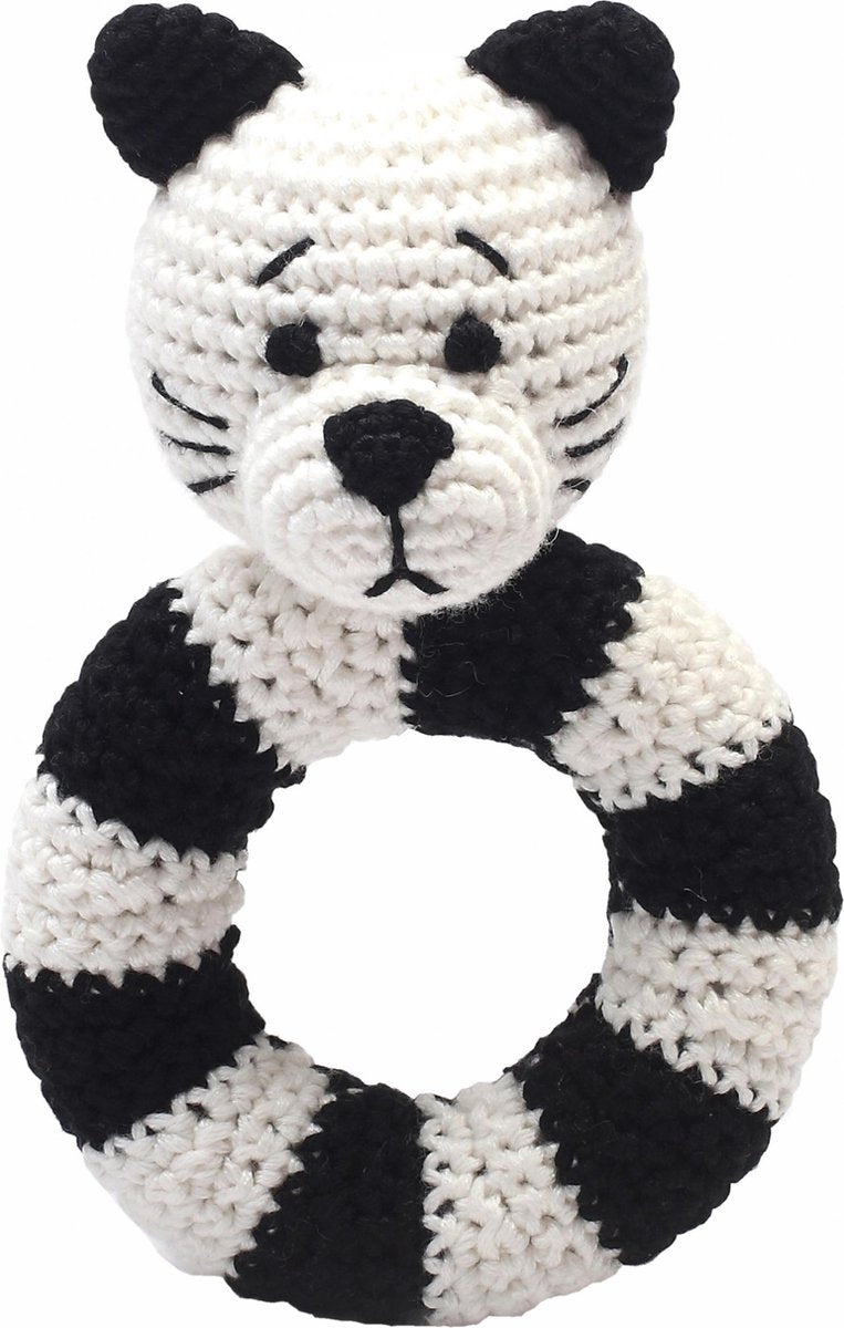 Naturezoo Ringrammelaar Kat Gehaakt 14 Cm Wit/zwart