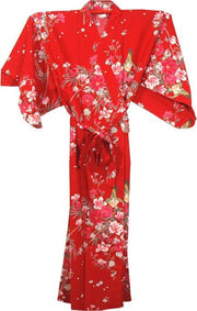 Traditionele Japanse Kimono Yukata Rood met Bloemen 100% katoen