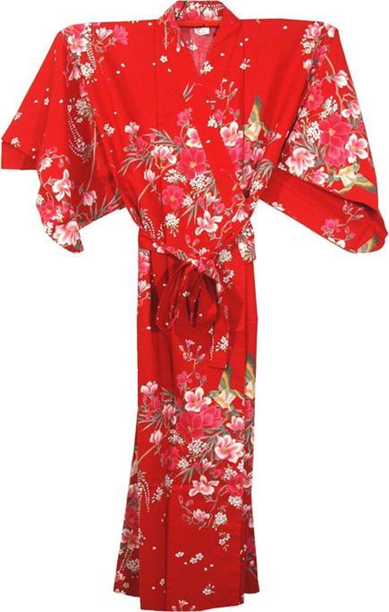 Traditionele Japanse Kimono Yukata Rood met Bloemen 100% katoen