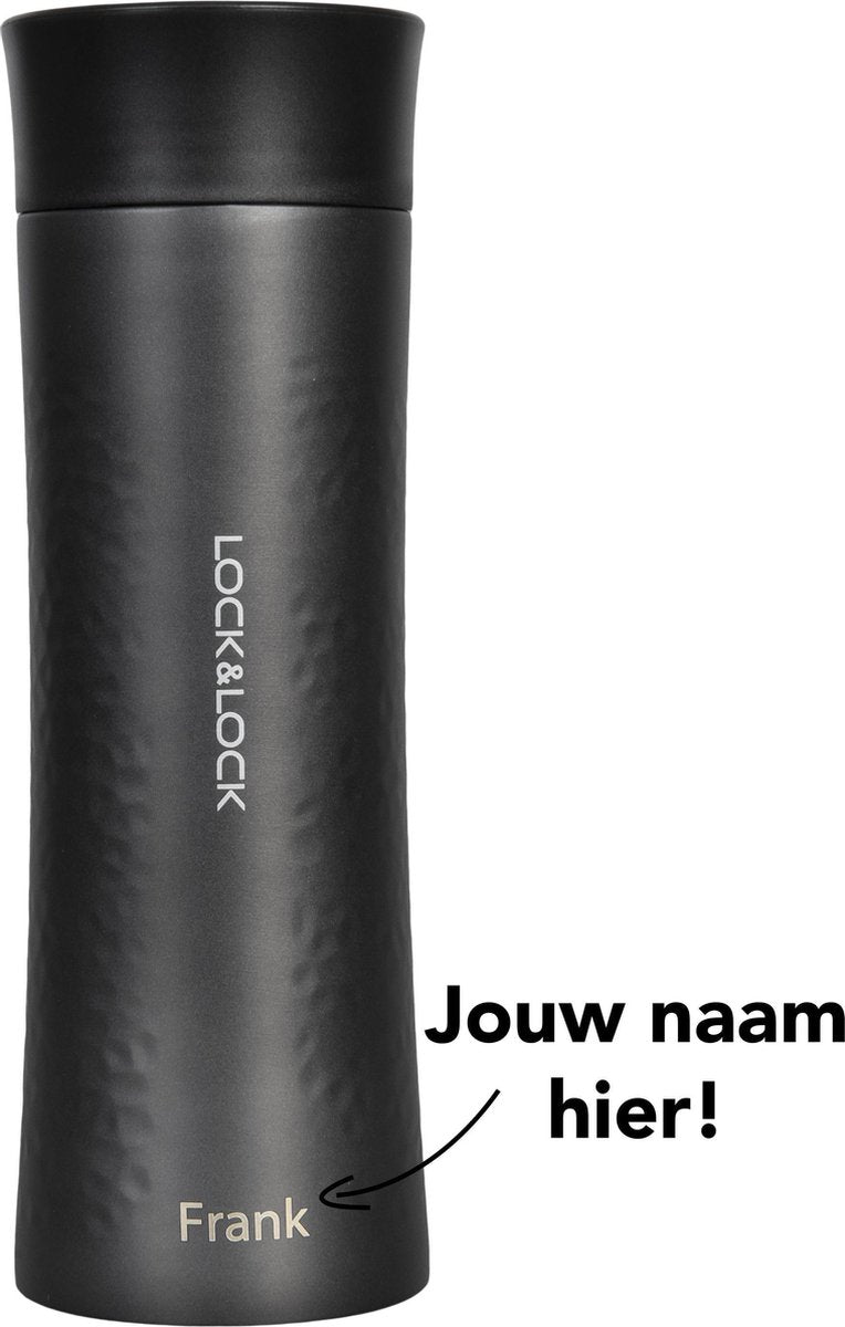 Lock&Lock RVS Thermosfles met naam |Gepersonaliseerd cadeau | Relatiegeschenk | Duurzaam – 400 ml – Zwart