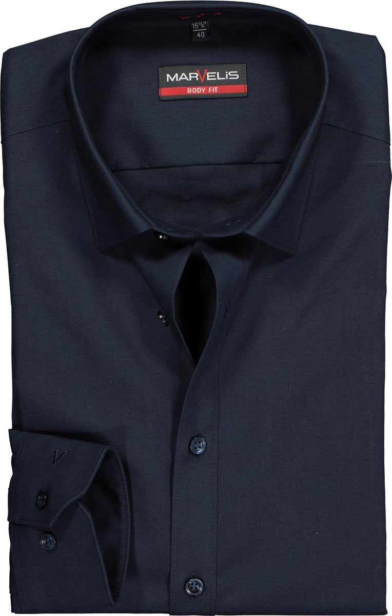 MARVELIS Body Fit overhemd - donkerblauw - Strijkvriendelijk - Boordmaat: 39